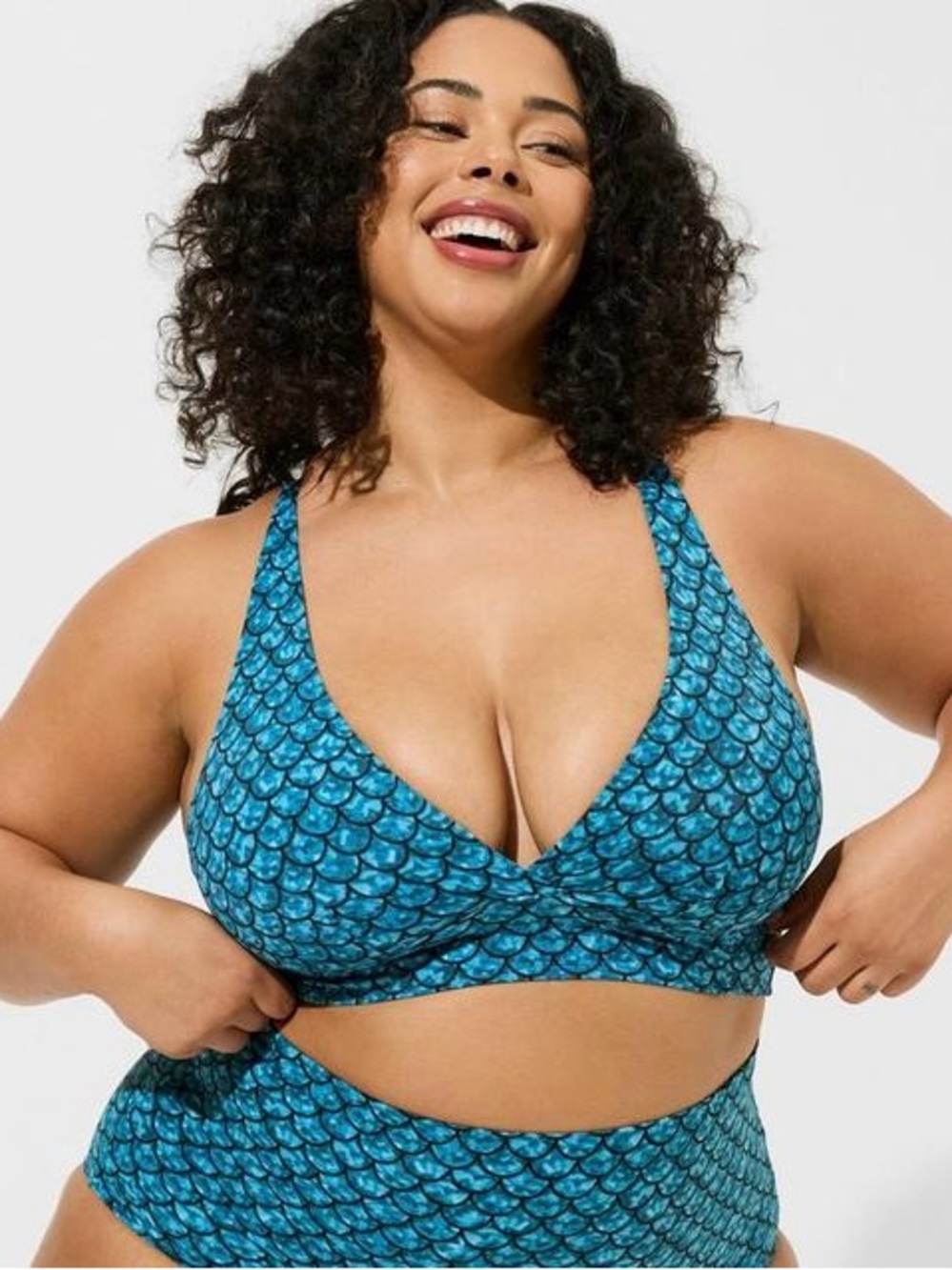 torrid Blue and Black Mermaid Scale Swim Top